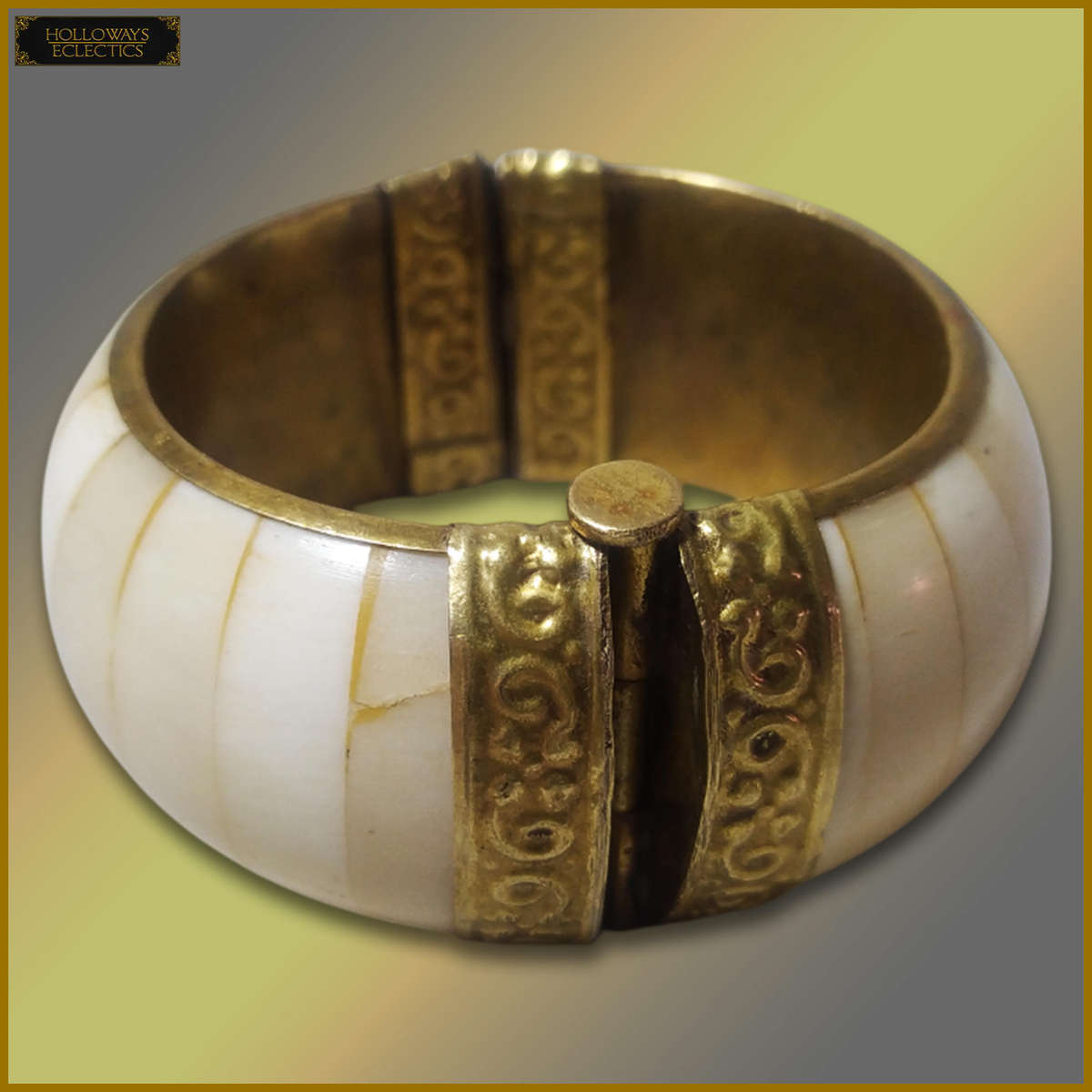 Vintage Camel Bone And Brass Bracelet