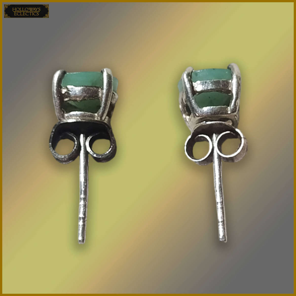 925 Sterling Silver With Green Emeralds Studs