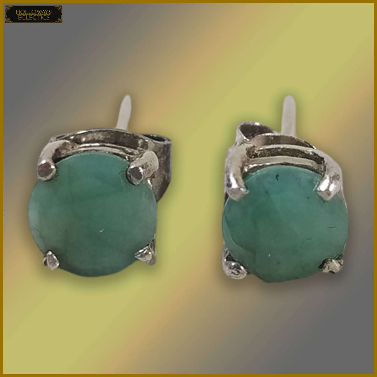 925 Sterling Silver With Green Emeralds Studs