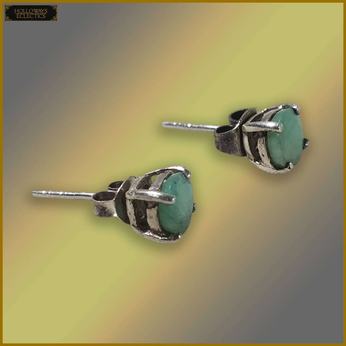 925 Sterling Silver With Green Emeralds Studs