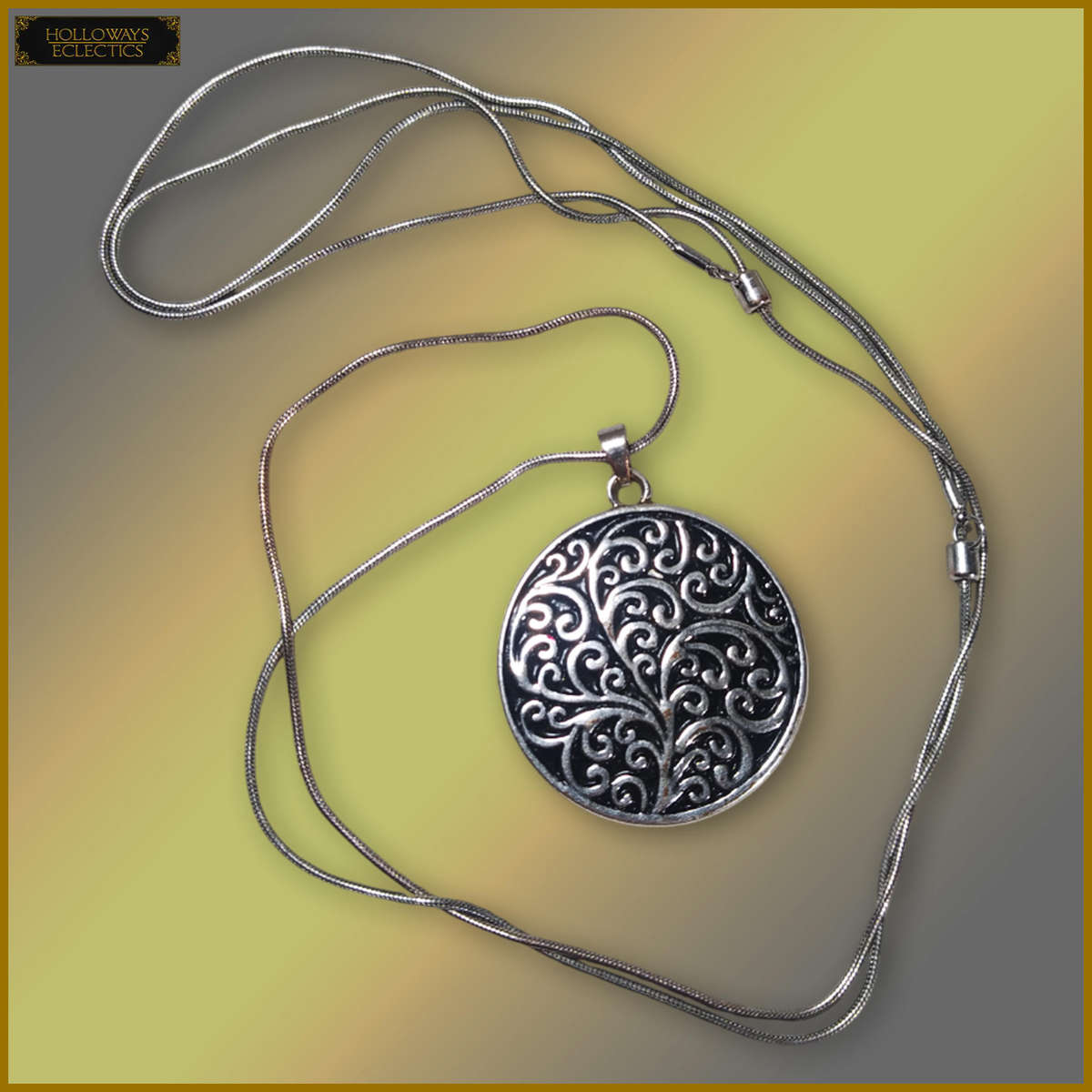 Vintage Scroll And Vine Silver Plated Pendant Necklace