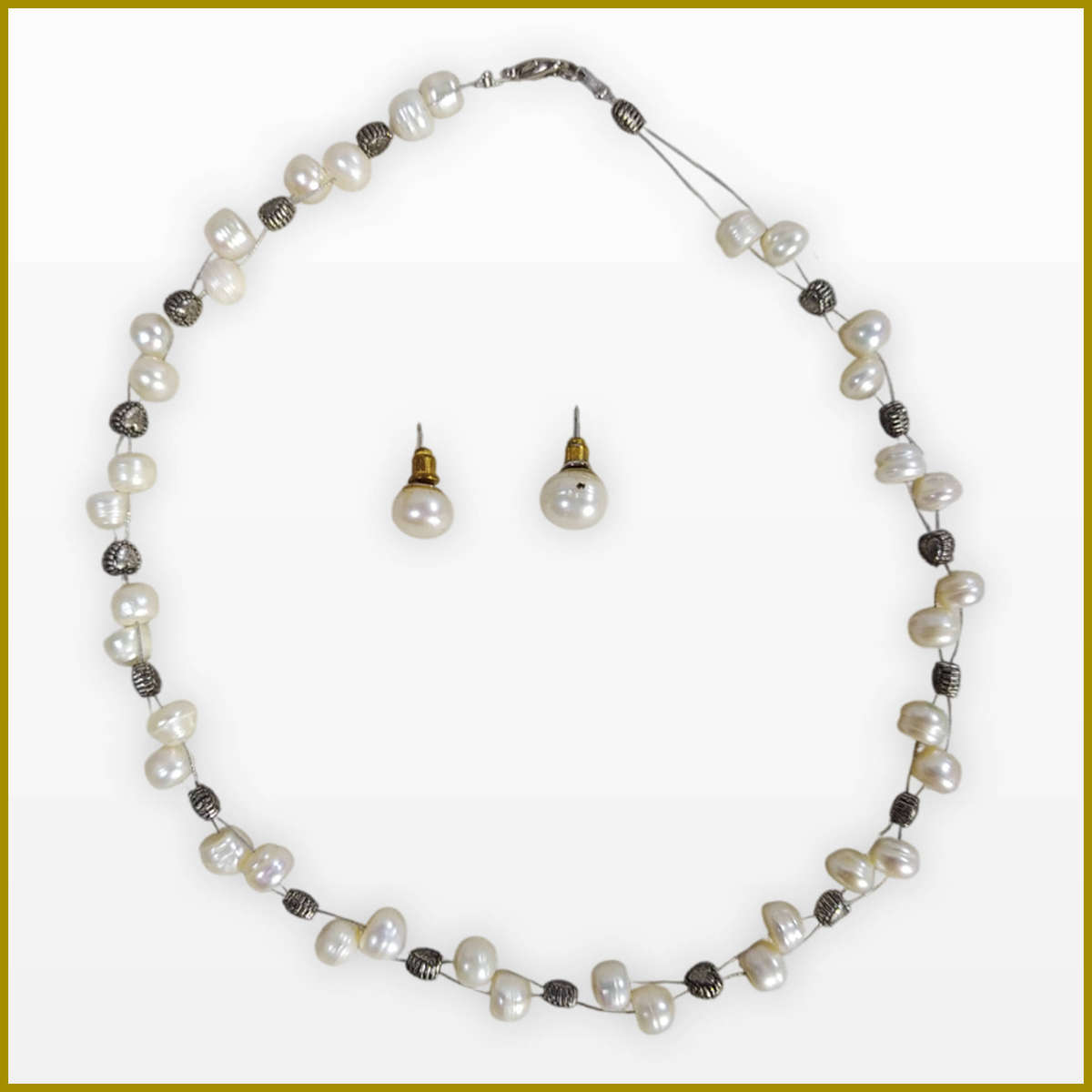 Pearl Necklace And Earrings Set