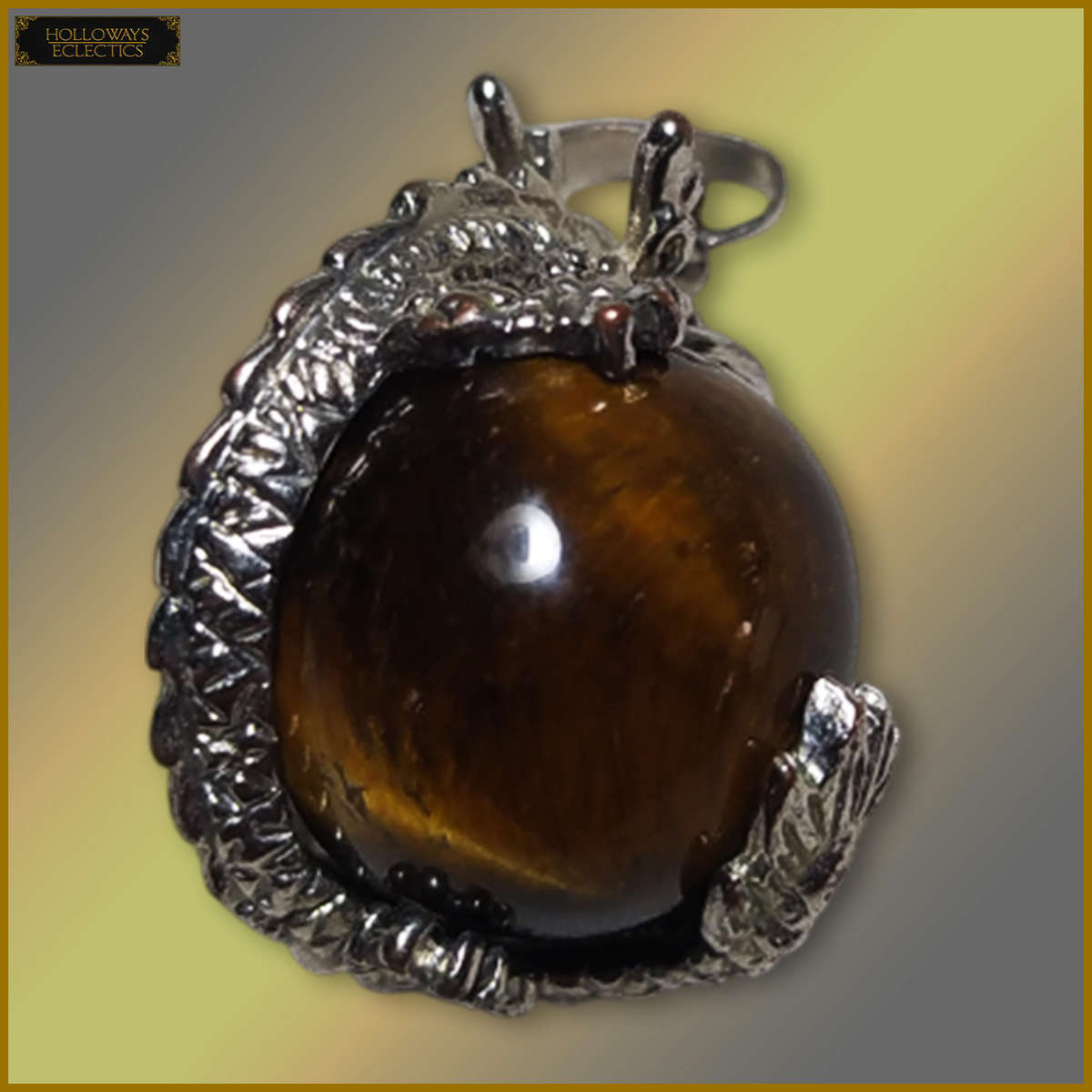 Tiger Eye Silver Plated Dragon Pendant