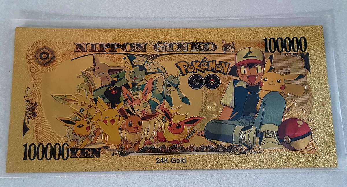 M RARE GOLD NOVILTY POKEMON GOLD FOIL 24K NOTE