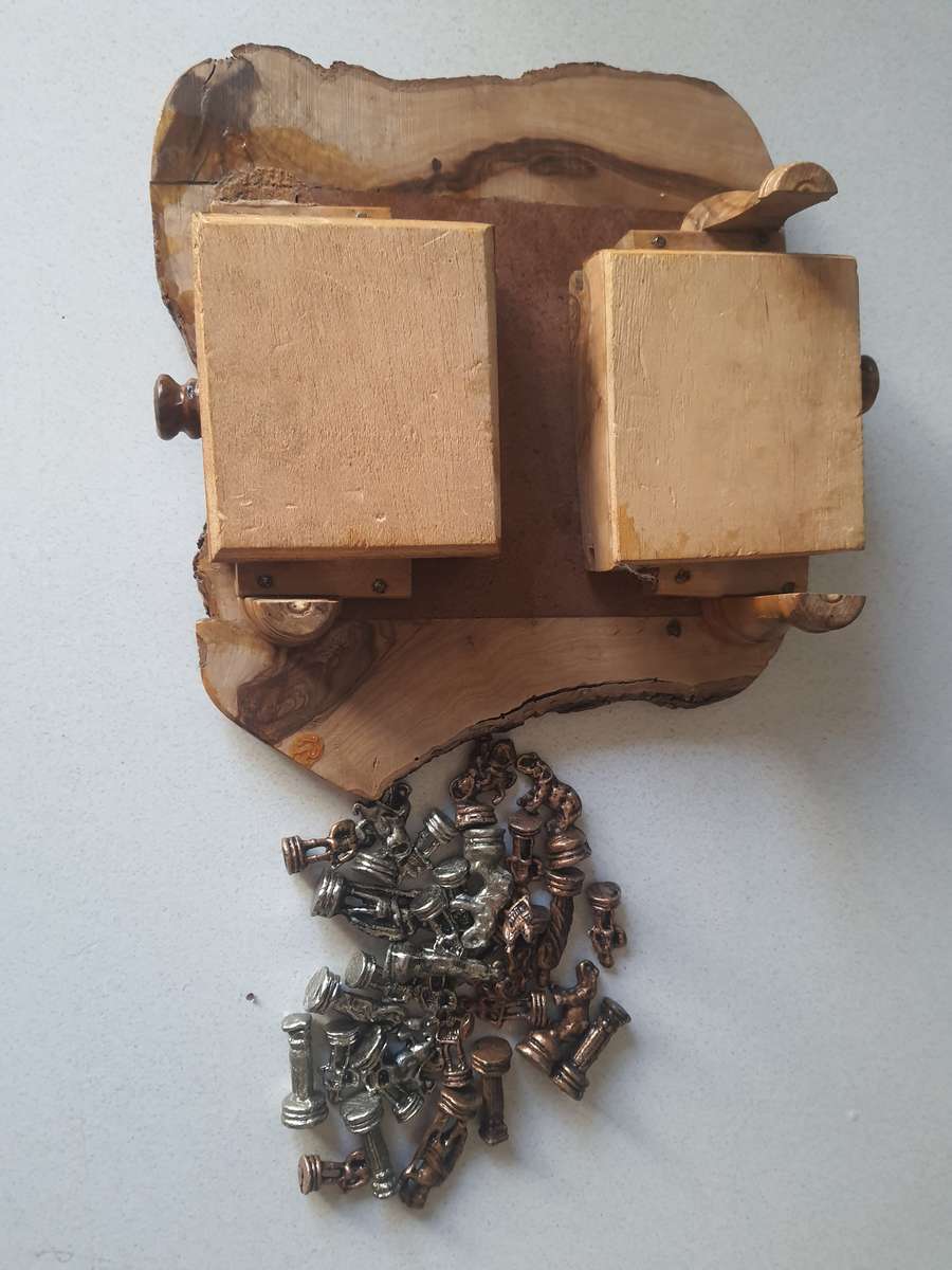 STUNNING HANDMADE COPPER AND LEAD - WOOD CHESS SET.