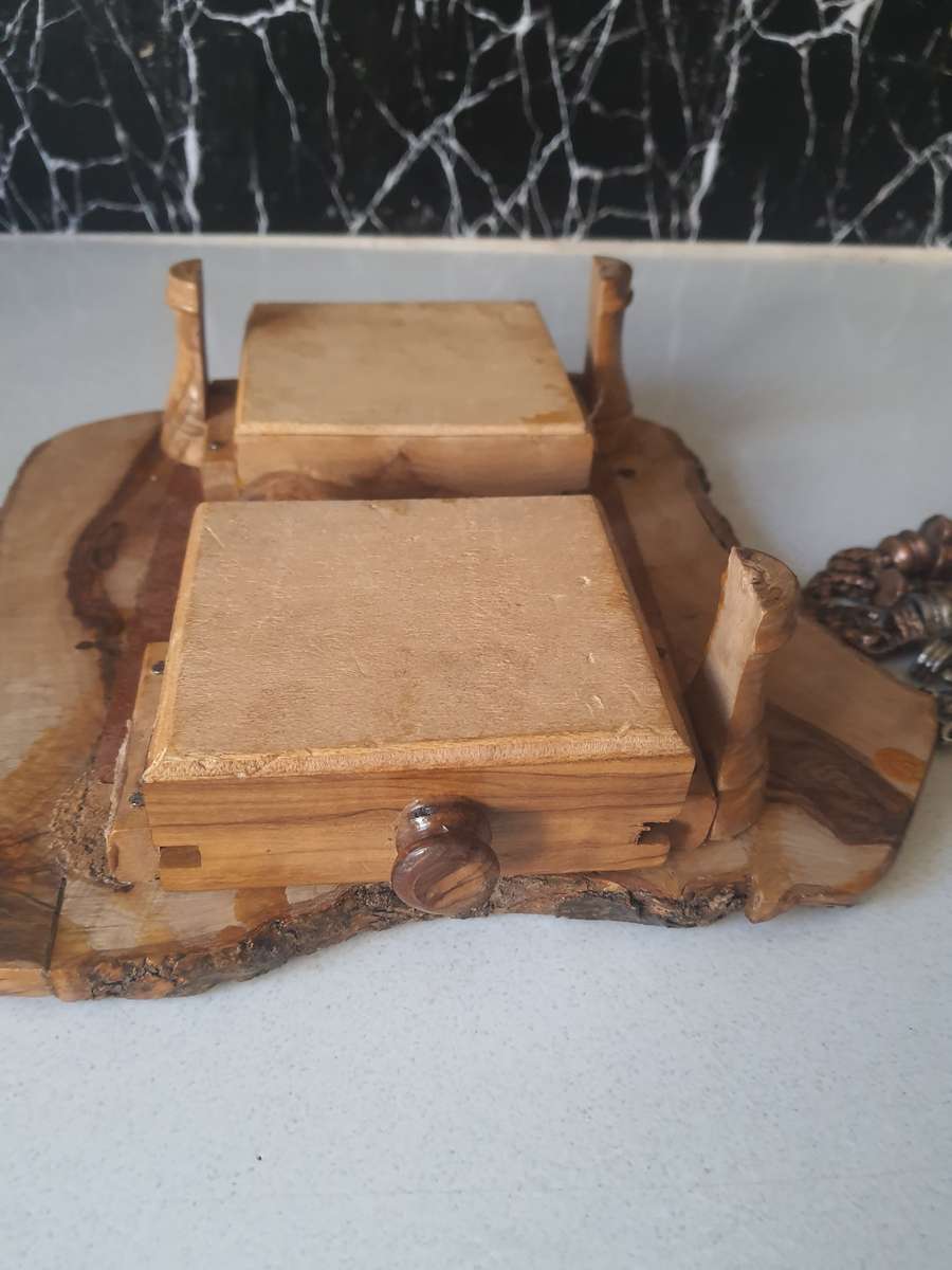 STUNNING HANDMADE COPPER AND LEAD - WOOD CHESS SET.