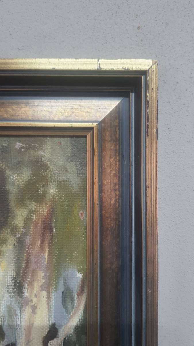 600X700 UNKNOWN OIL ON BOARD - PATHWAY BETWEEN TREES. STUNNING STILL LIFE!