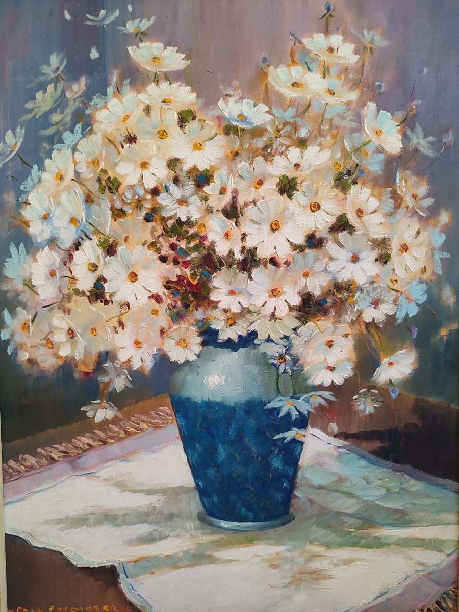 LARGE OIL ON BOARD BY - PAUL POTGIETER - FLORAL ART - FRAMED - SOUTH-AFRICAN ARTIST