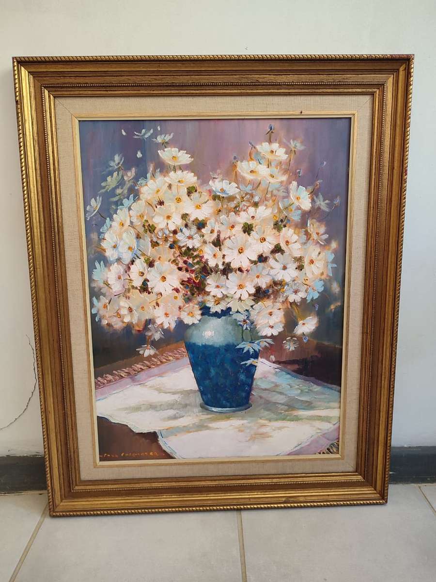 LARGE OIL ON BOARD BY - PAUL POTGIETER - FLORAL ART - FRAMED - SOUTH-AFRICAN ARTIST