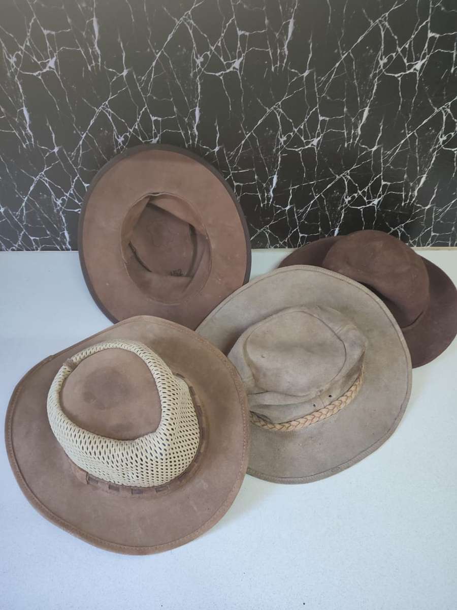 FOR THE HAT COLLECTOR !! x4 LEATHER AND OTHER HATS