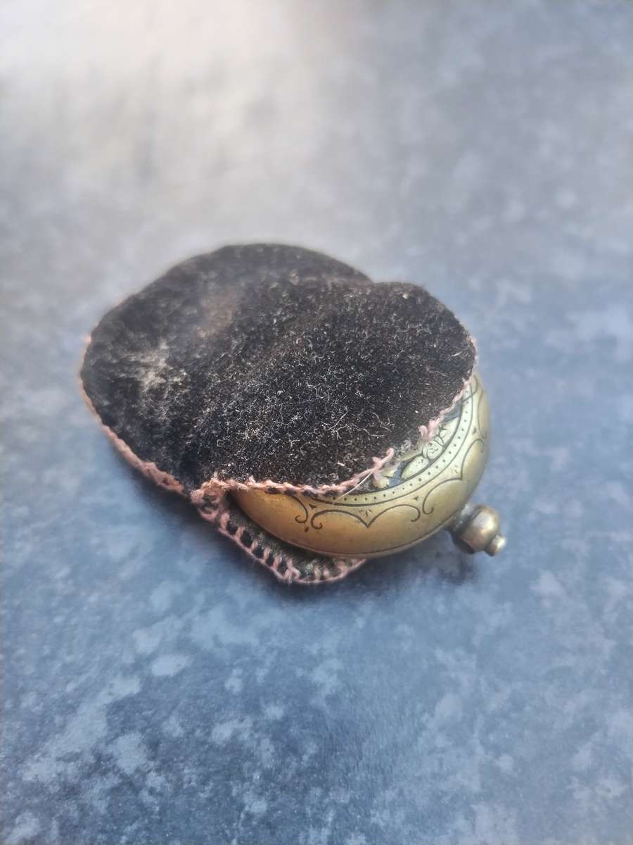 #2 Antique Coin Holder - locket, embedded Holder, Made in England - with an attached coin and poutch