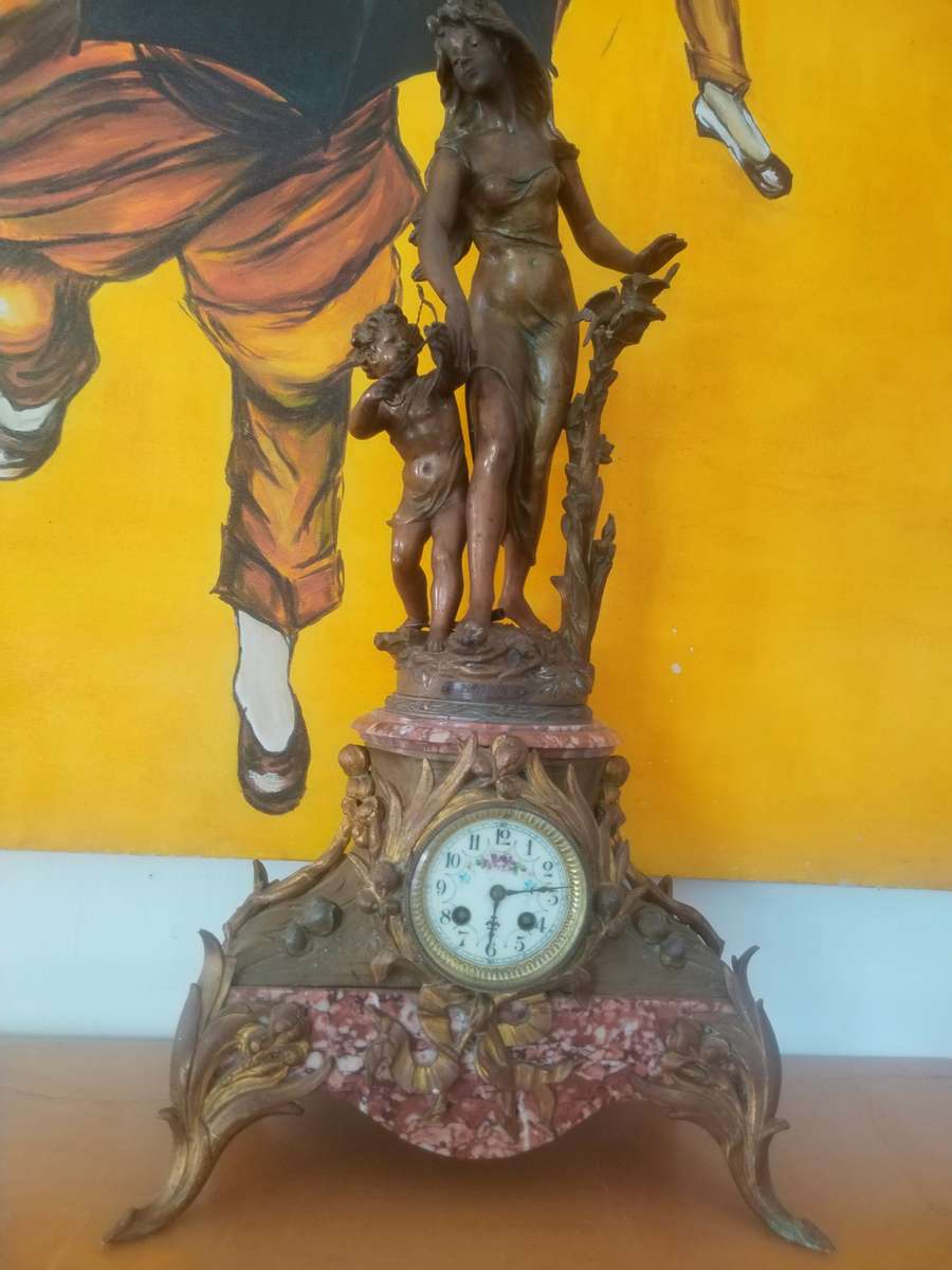 #11 LARGE FRENCH BROCHON 19TH CENTURE MANTLE CLOCK WITH TURNKEY - WORKING ORDER! HIGHT 720MM