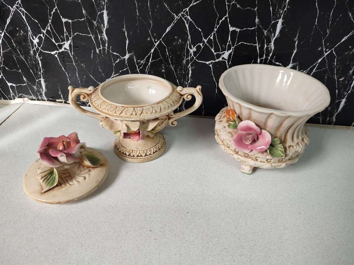 #5 VINTAGE FLORAL CAPODIMONTE BOWL AND VASE