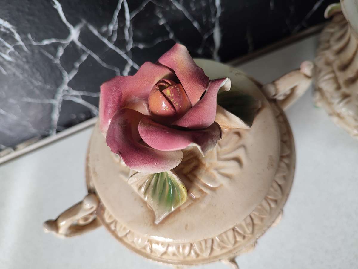 #5 VINTAGE FLORAL CAPODIMONTE BOWL AND VASE