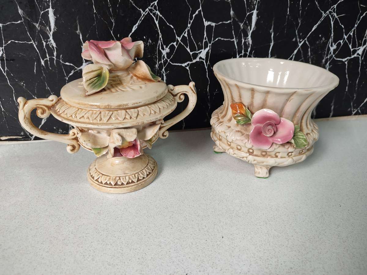 #5 VINTAGE FLORAL CAPODIMONTE BOWL AND VASE