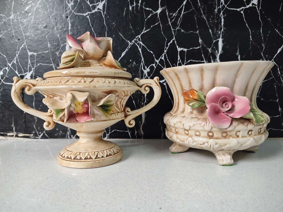 #5 VINTAGE FLORAL CAPODIMONTE BOWL AND VASE