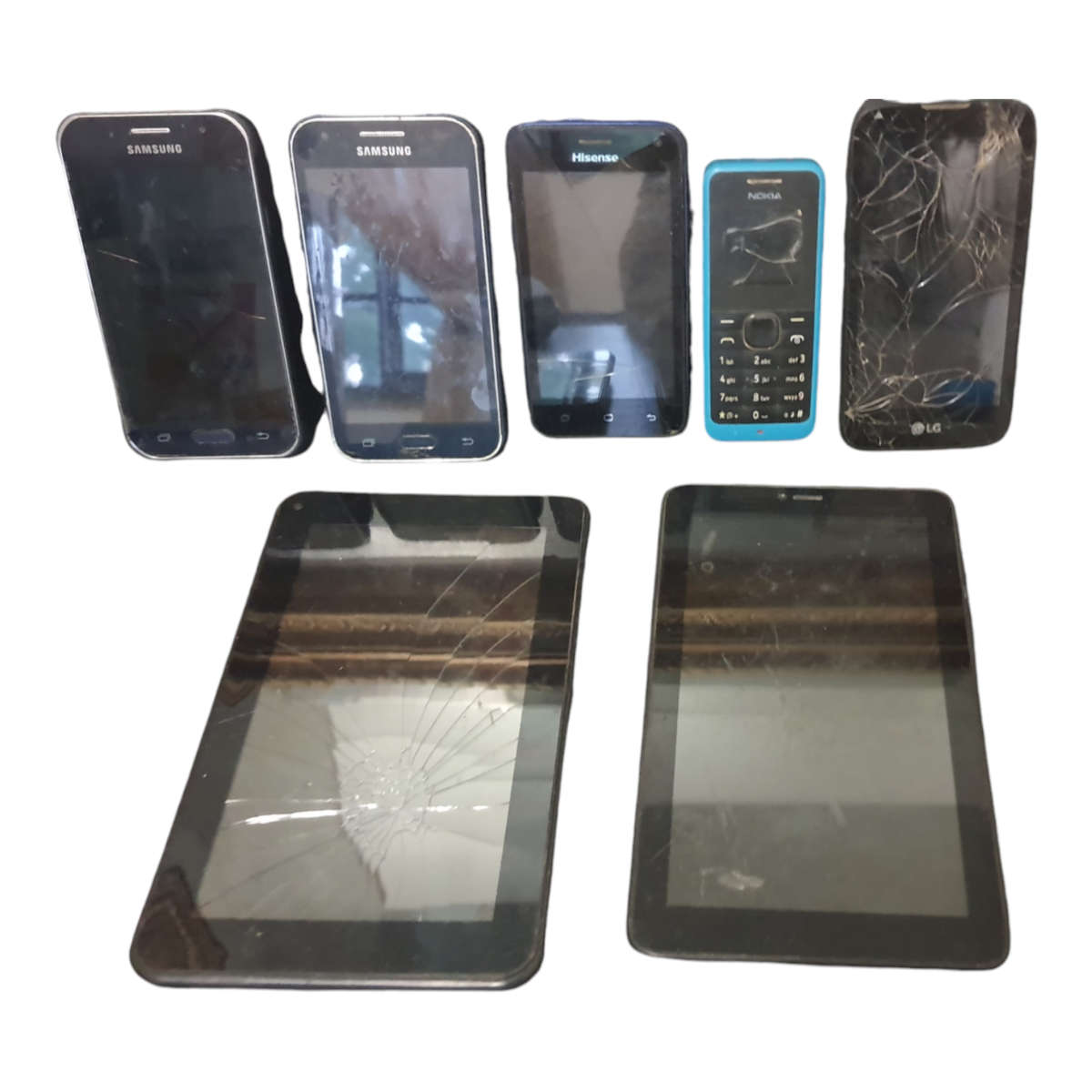 X7 BROKEN AND UNTESTED PHONES AND TABLEST SELLING AS PARTS - NO CABLES