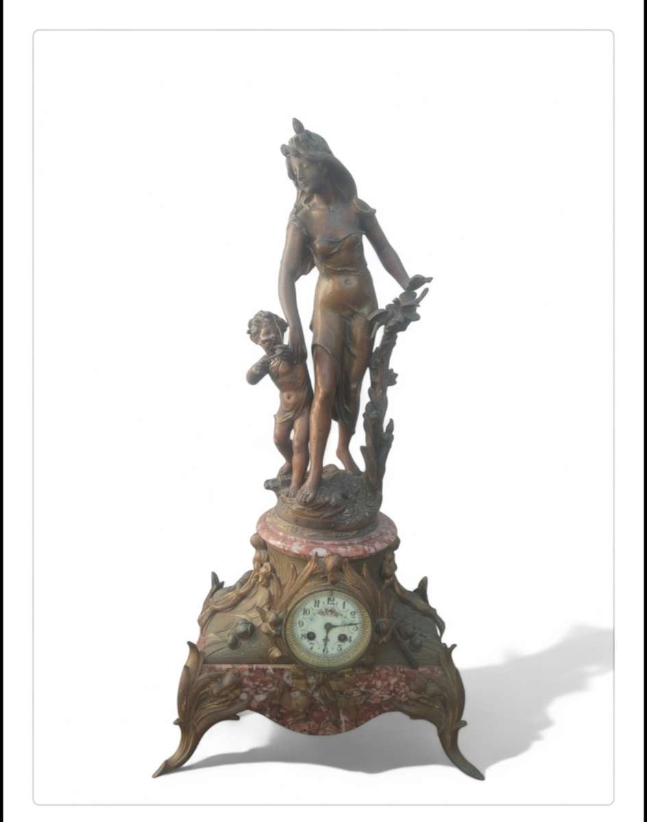 #11 LARGE FRENCH BROCHON 19TH CENTURE MANTLE CLOCK WITH TURNKEY - WORKING ORDER! HIGHT 720MM