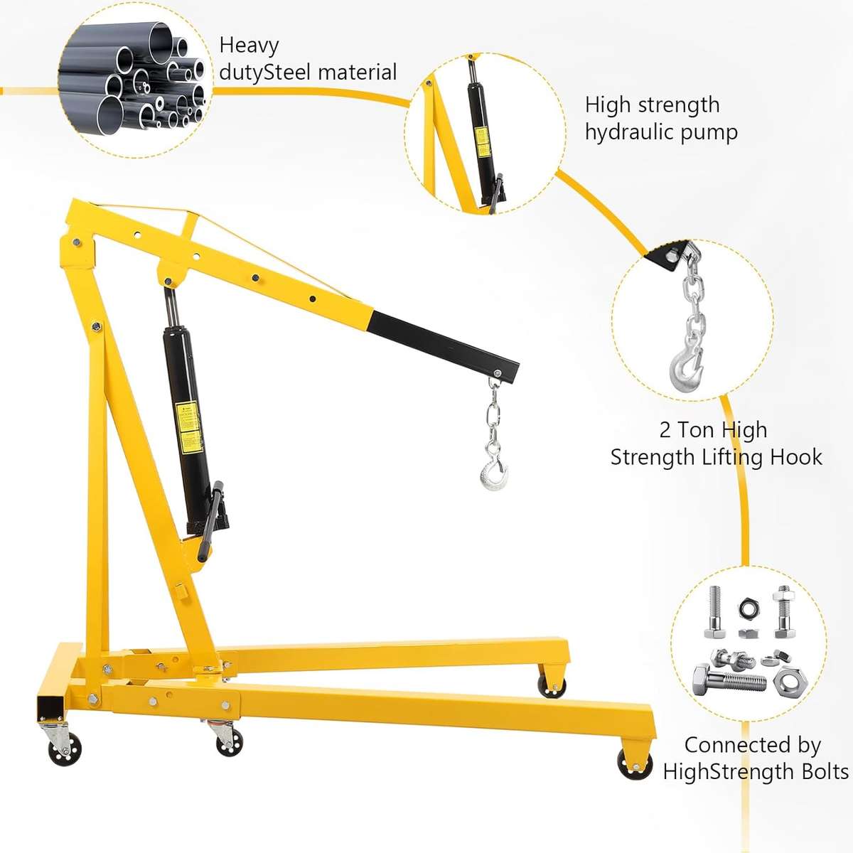 2Ton Folding Engine Crane Engine Hoist Cherry Picker 4400LB Heavy Duty Steel Lift Garage