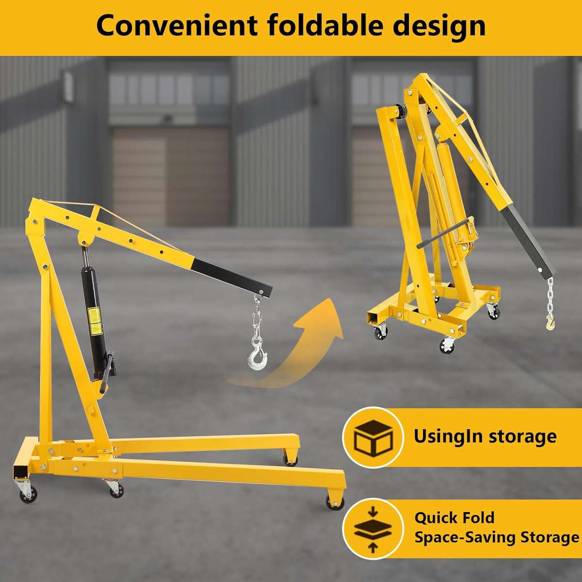 2Ton Folding Engine Crane Engine Hoist Cherry Picker 4400LB Heavy Duty Steel Lift Garage