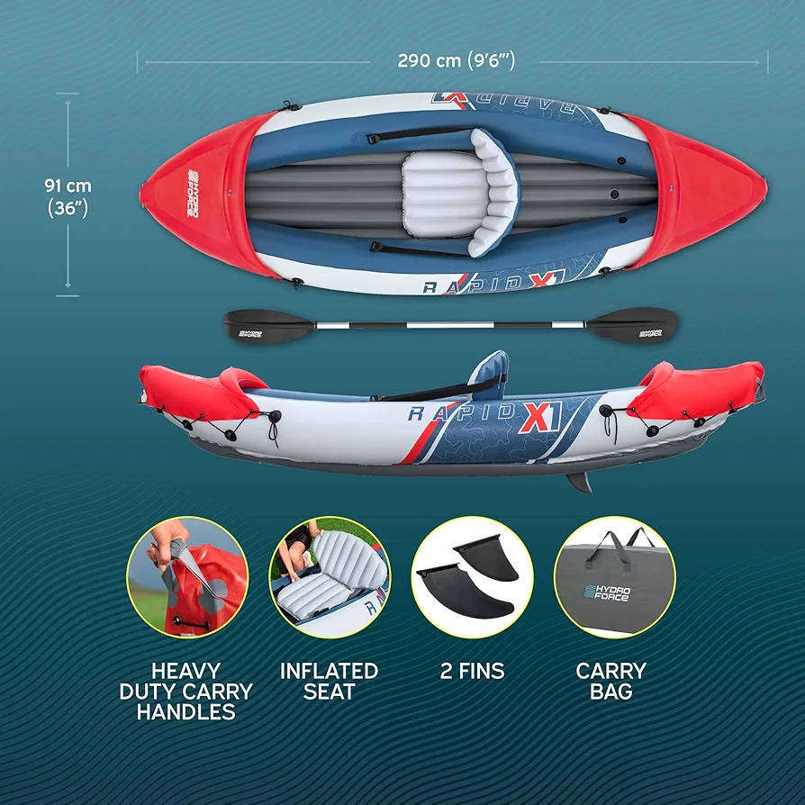 Bestway Hydro-Force Rapid X1 Inflatable Kayak, Inflatable 1 Person Kayak Set with Hand Pump and Carr