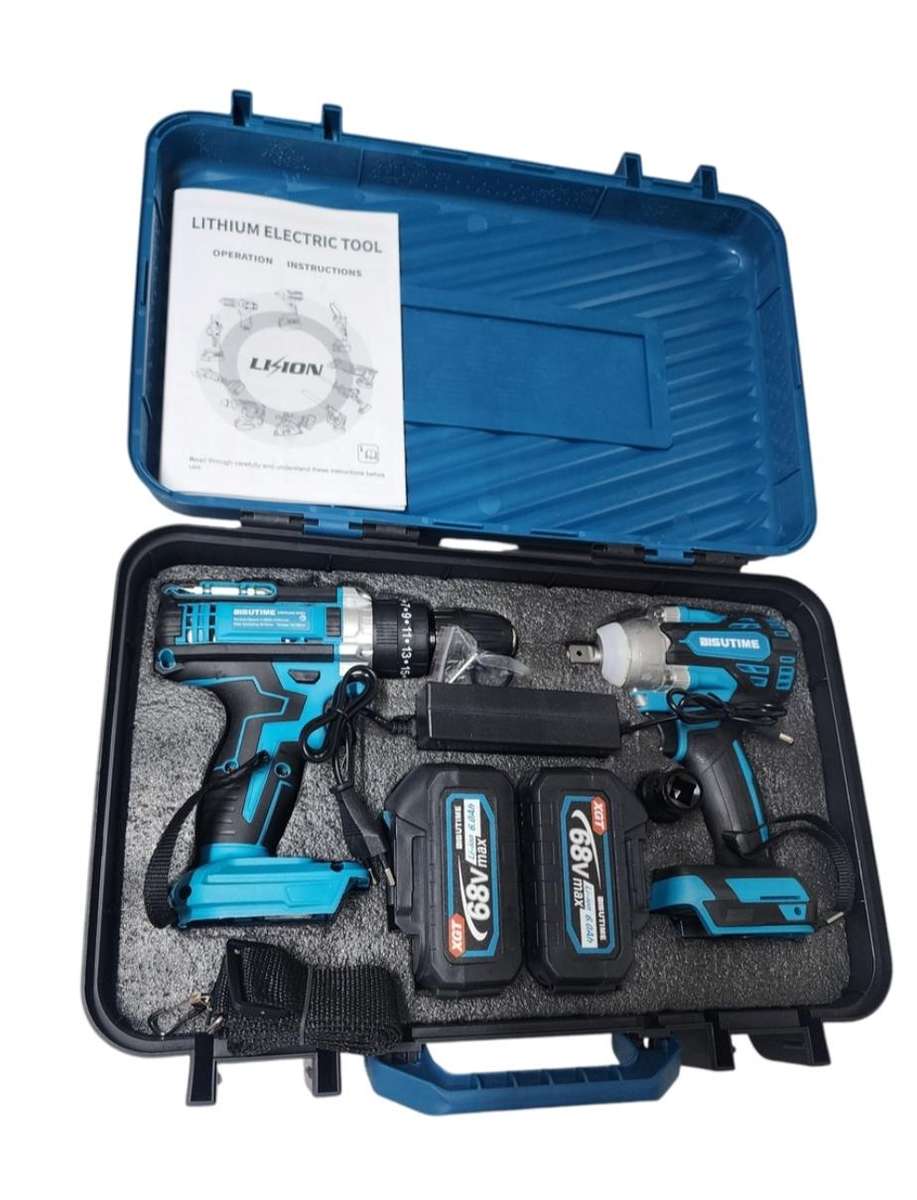 Rechargeable hammer drill and impact wrench set 68V