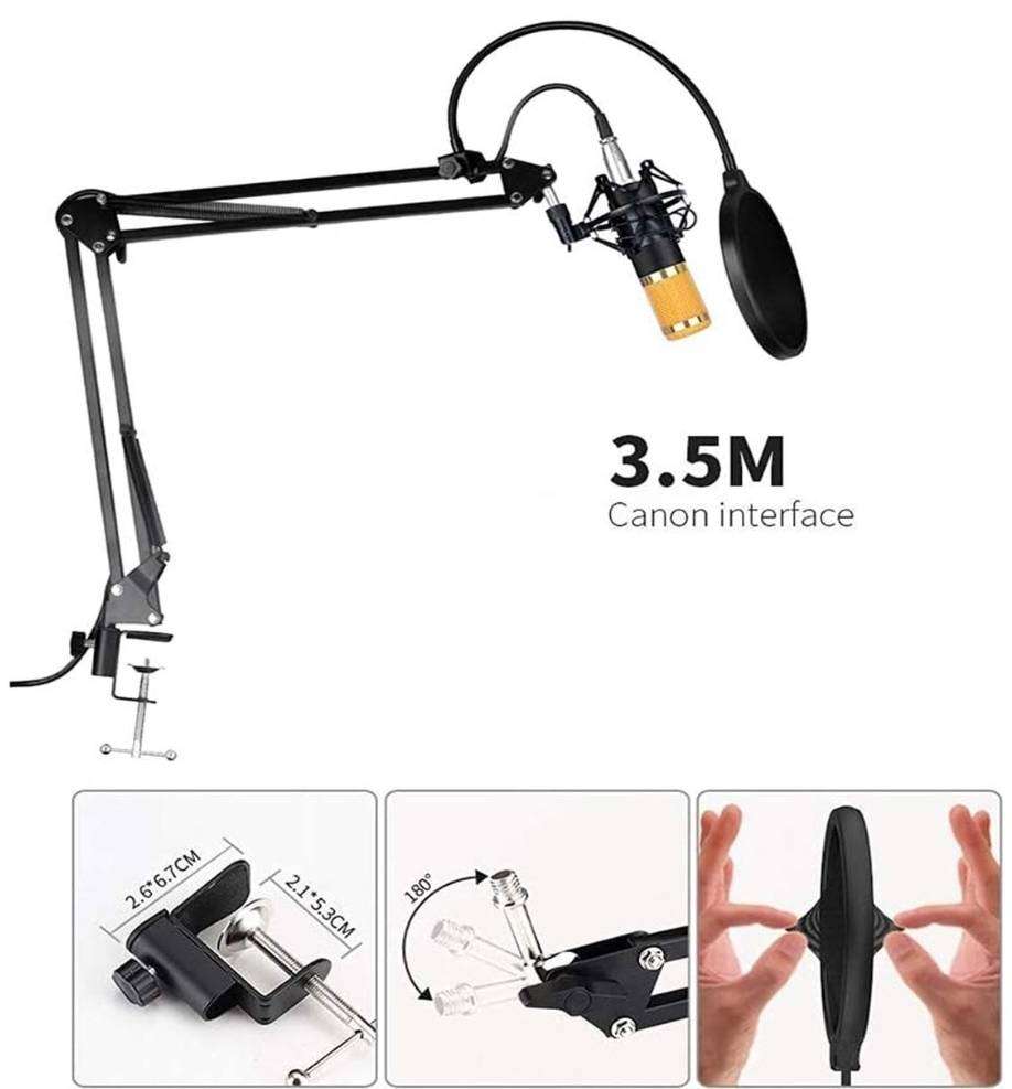 BM800 Microphone Kit with V8 Sound Card Studio Condenser Microphone Black