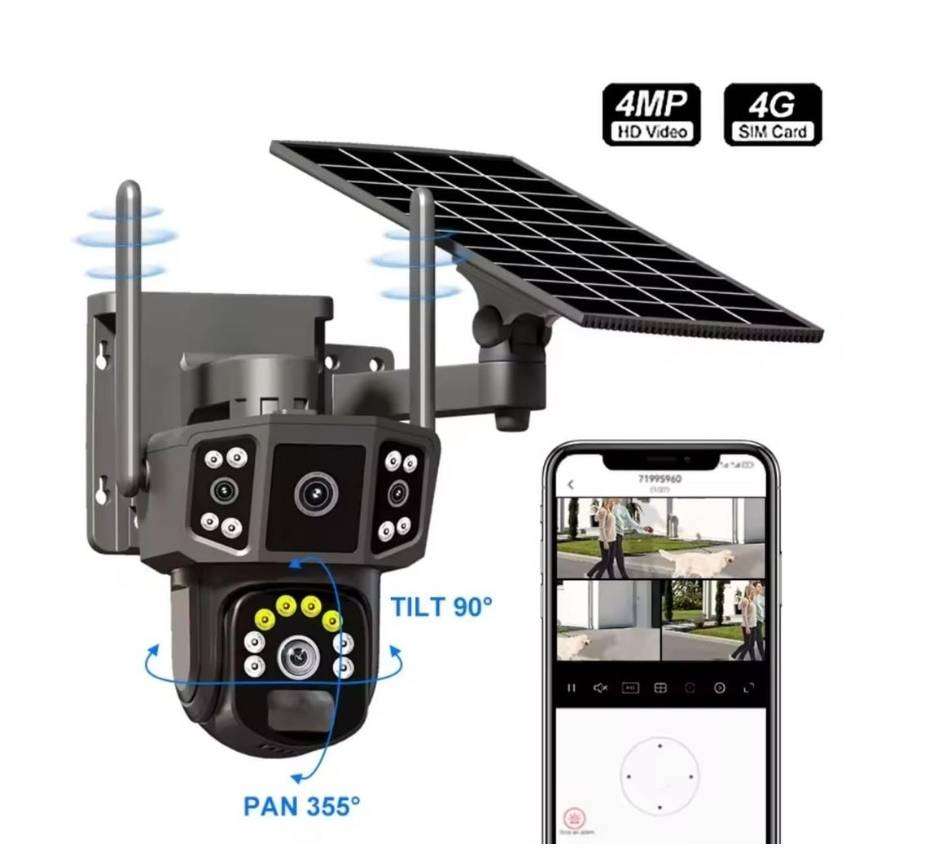 3in1 4G SolarOutdoor CCTV Camera 2 Lens 3 Screen 2K Resolution
