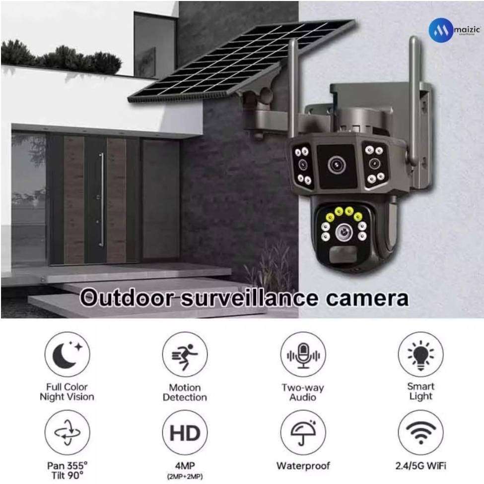 3in1 4G SolarOutdoor CCTV Camera 2 Lens 3 Screen 2K Resolution