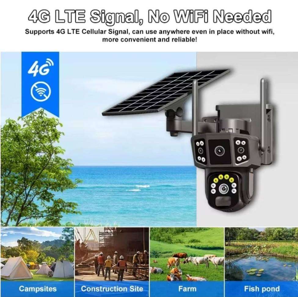 3in1 4G SolarOutdoor CCTV Camera 2 Lens 3 Screen 2K Resolution