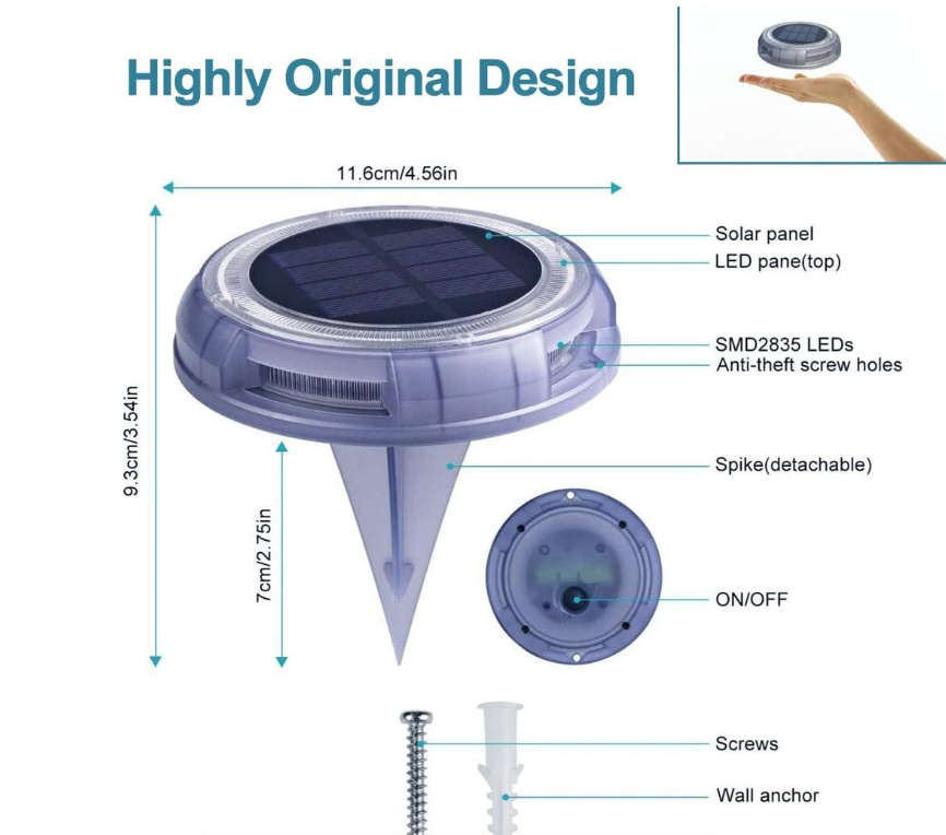 8 LED Outdoor Solar Ground Disk Light FO-TA015 - Open Box