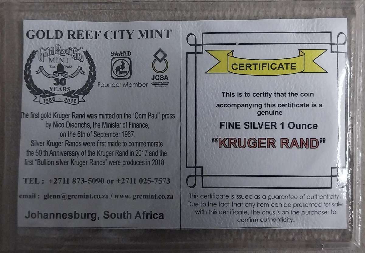 1oz Silver Kruger Rand Coins 99.9% 2018