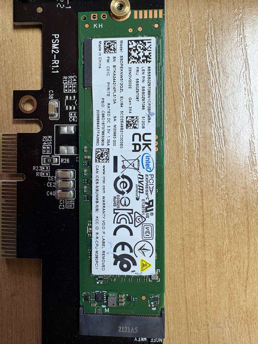 Intel NVME M.2 SSD & PCIE Adapter