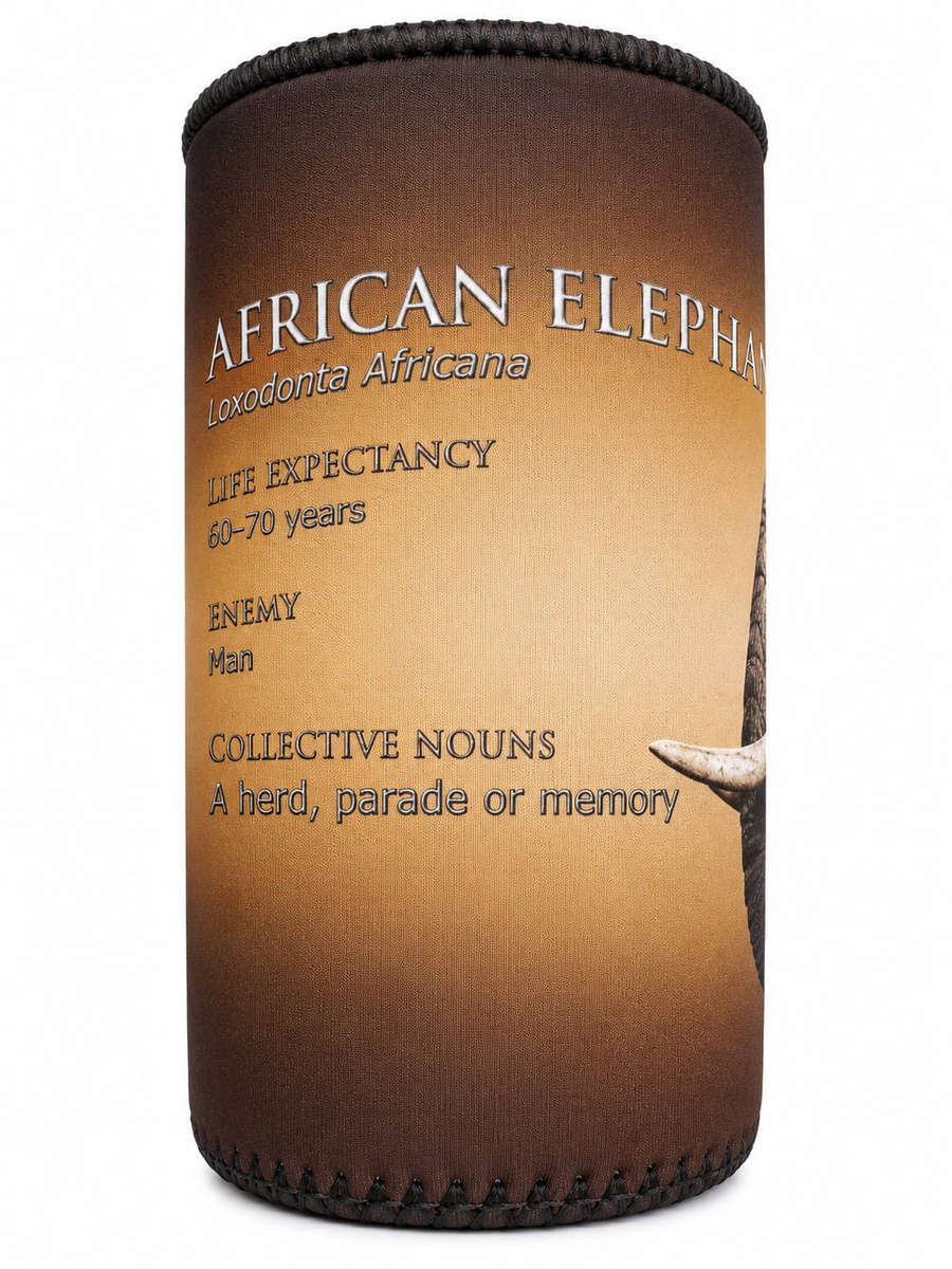 Elephant Neoprene  Big 5 Wildlife Can Cooler (Fits 440ml500ml Cans)