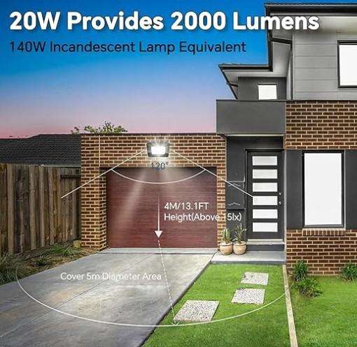 20W LED Electrical Floodlight - Outdoor, 2000LM Super Bright for Security and IP66 Waterproof