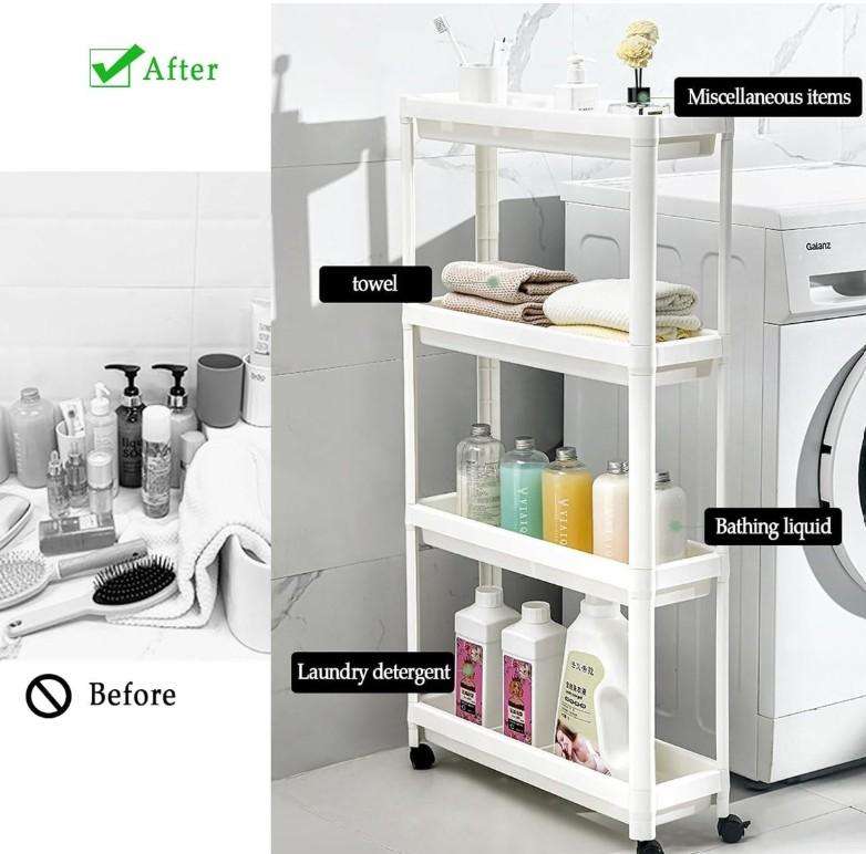 4-Tier Rolling Storage Cart with Lockable Wheels for Home and Office
