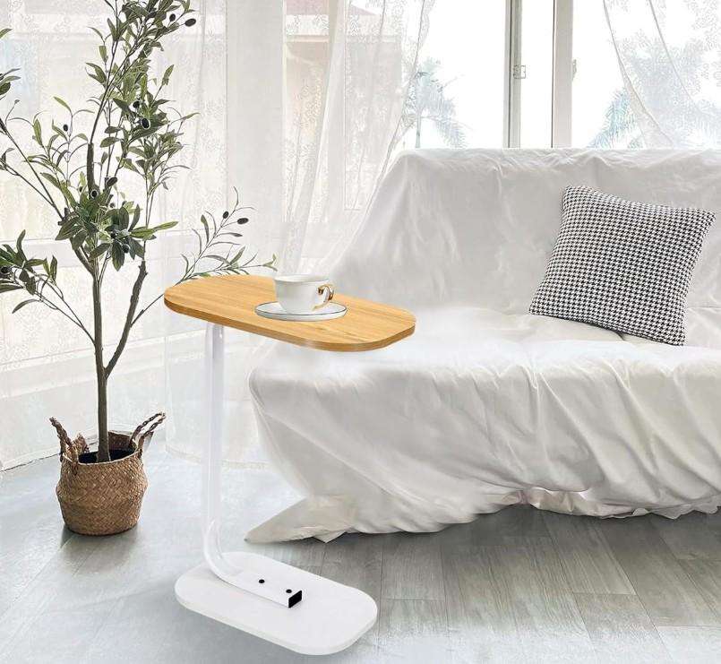 Bedside C-Shaped Coffee Table with Wooden Top