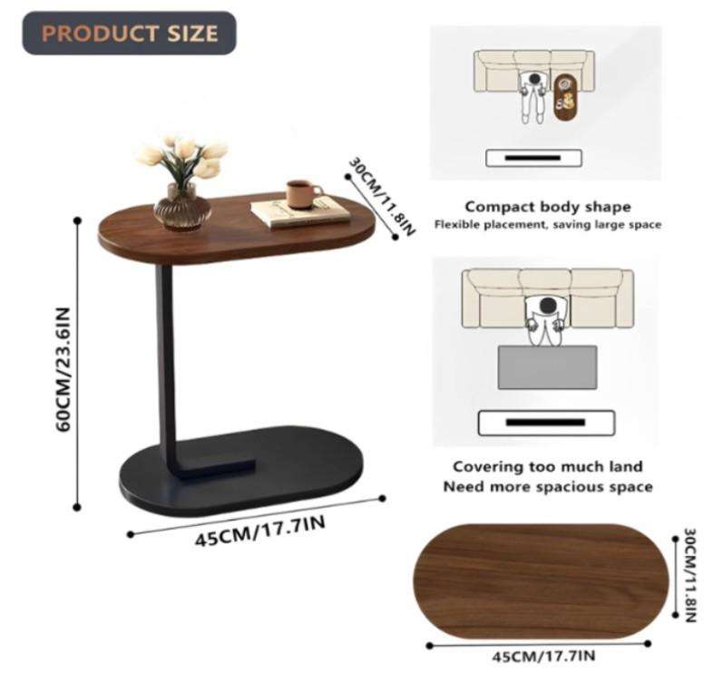 Bedside C-Shaped Coffee Table with Wooden Top