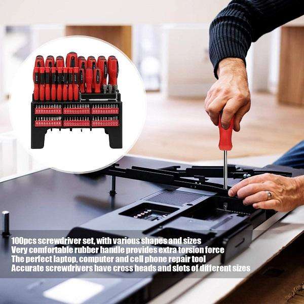 Professional 100-Piece Magnetic Screwdriver and Bit Set