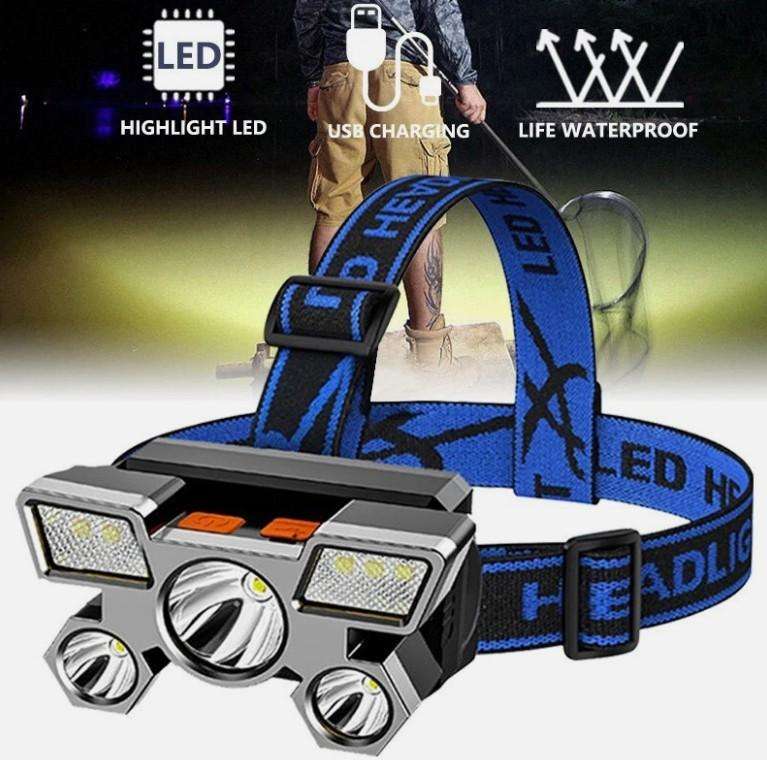 High Power 5LED Waterproof Four Gear Mode Rechargeable Headlamp