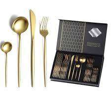 24 Piece Stainless Steel Cutlery Set in Elegant Storage box - Gold