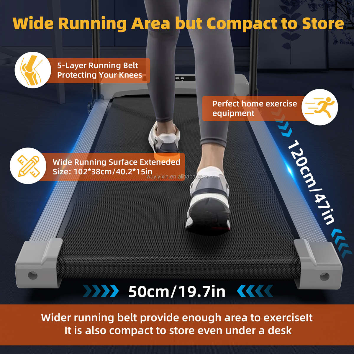 Foldable Treadmill, 300 lb Capacity Walking Pad 2.5HP Treadmill Under Desk, Portable Treadmill