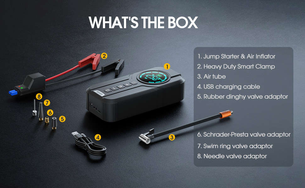 Smart Portable Lithium Jump Starter Power Bank Portable Air Compressor Car Battery Booster