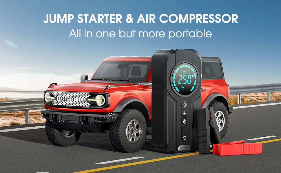Smart Portable Lithium Jump Starter Power Bank Portable Air Compressor Car Battery Booster