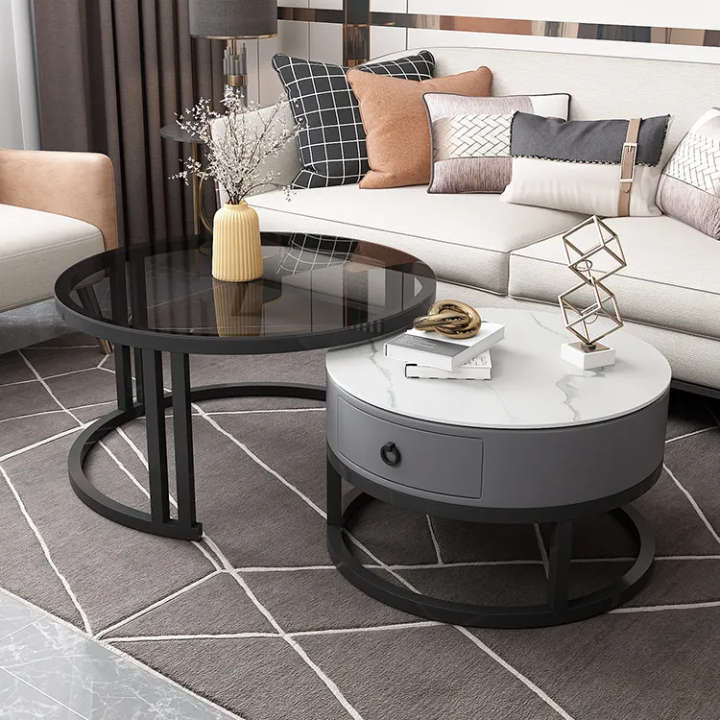 Modern Round Marble Nesting Coffee Table Set
