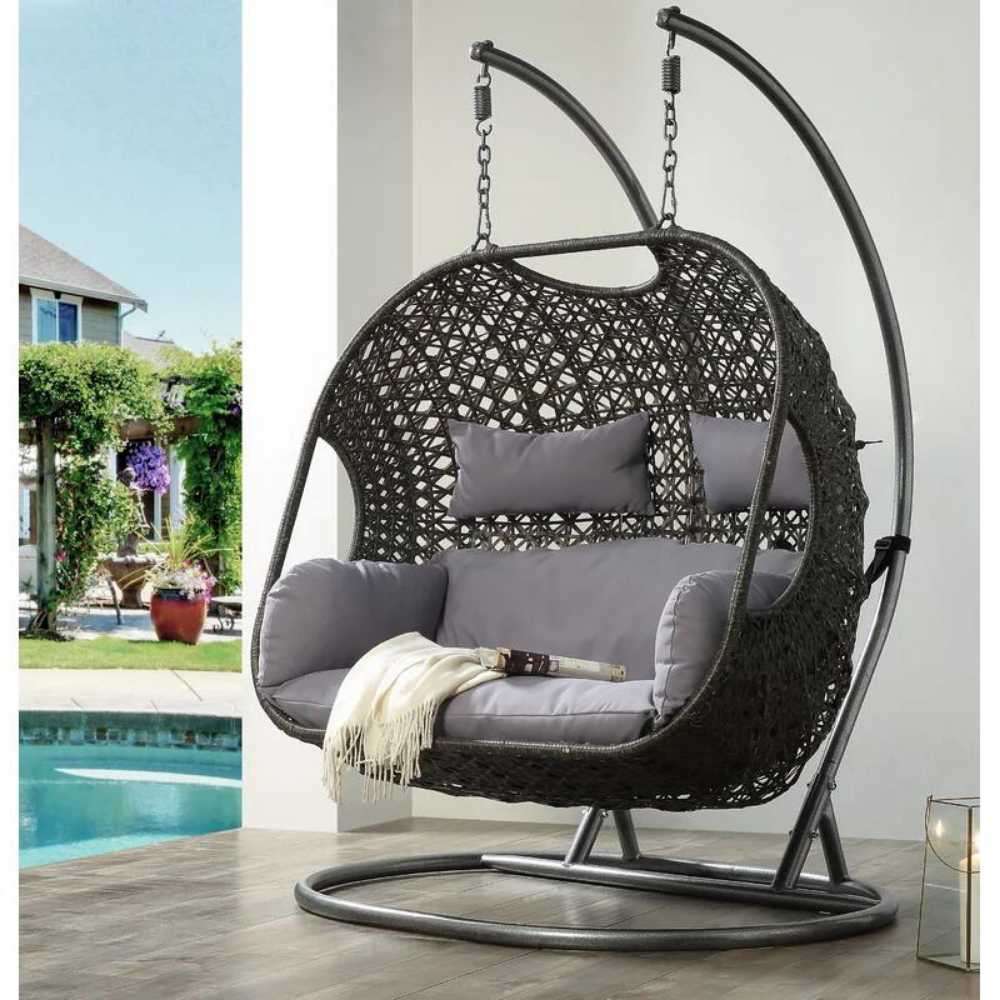 Luxury 3-Seater Rattan Swing Chair  Outdoor & Indoor Hanging Egg Chair with Cushions