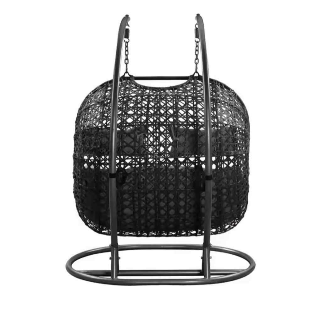 Luxury 3-Seater Rattan Swing Chair  Outdoor & Indoor Hanging Egg Chair with Cushions