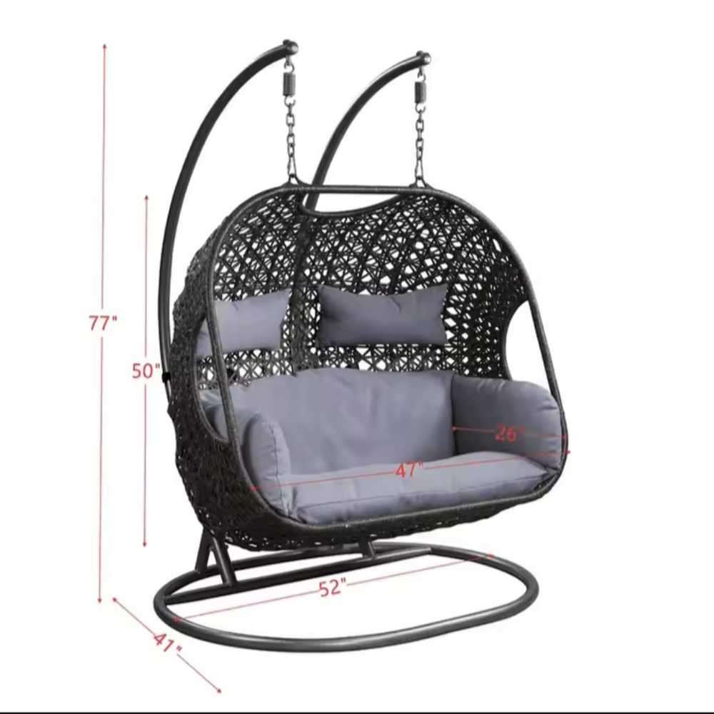 Luxury 3-Seater Rattan Swing Chair  Outdoor & Indoor Hanging Egg Chair with Cushions