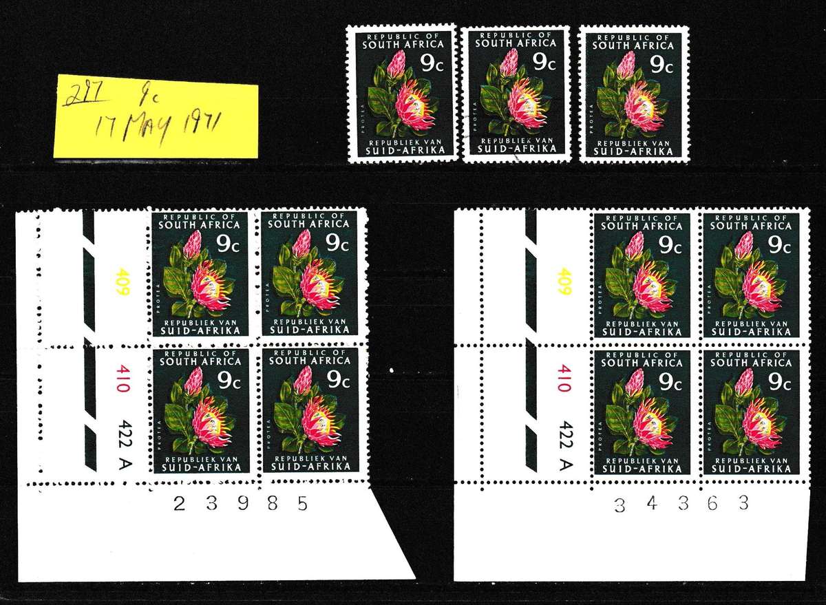 RSA 1971  9c PROTEA FLOWERS NO.297