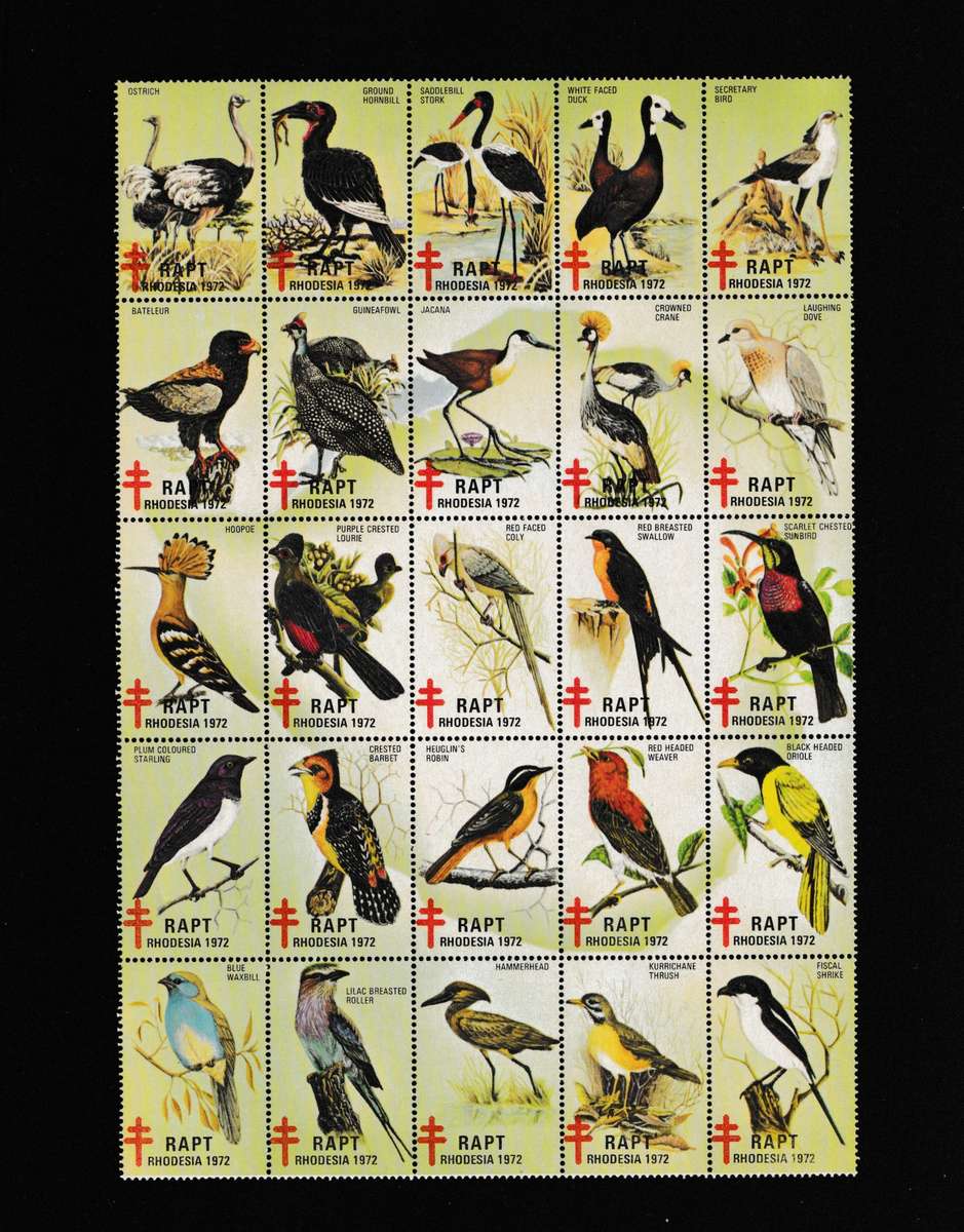 RHODESIA 1972 RAPT BIRDS FINE SHEET